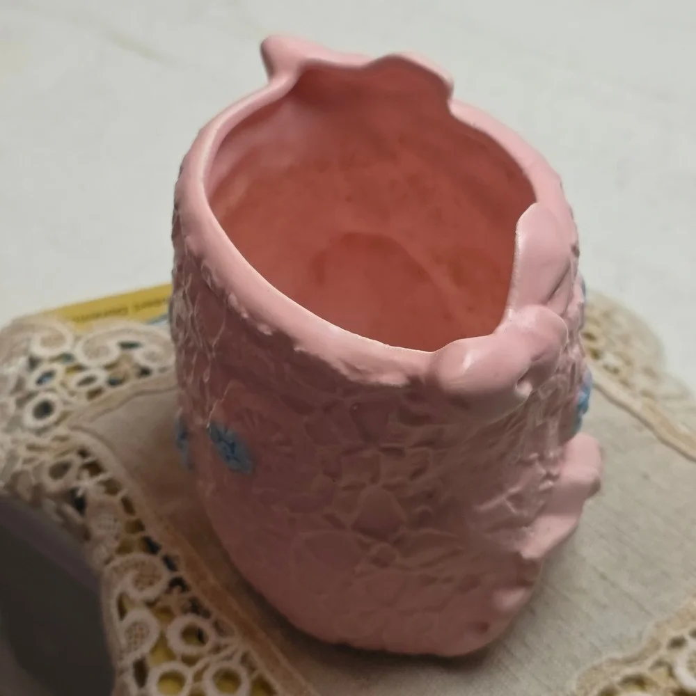 Vintage Pink Ceramic Baby Diaper Planter Lace Texture Blue Flowers ABC Blocks‎